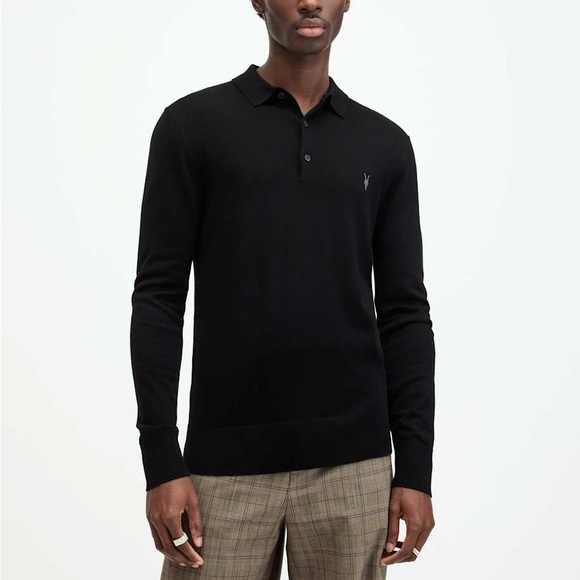 Allsaints Mode Merino Longsleeve Black polo shirt Size Medium NWOT